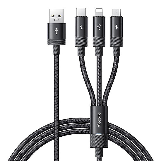 3 az 1-ben USB-USB-C / Lightning / Micro USB kábel, Mcdodo CA-5790, 3,5 A, 1,2 m fekete