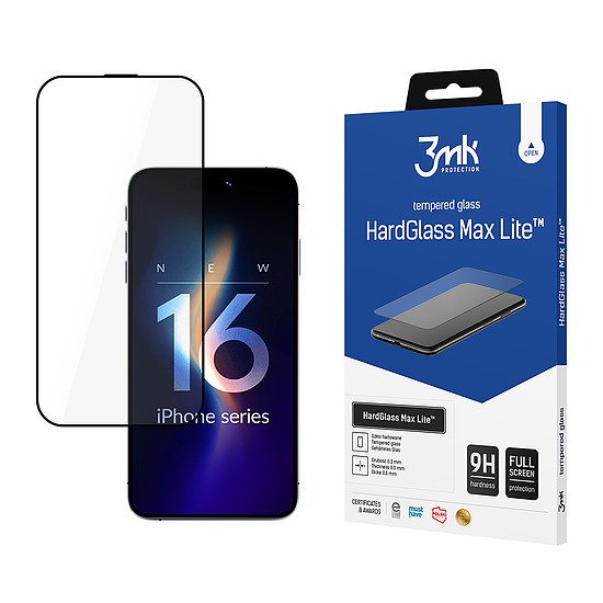 3mk HardGlass Max Lite edzett üveg fekete kerettel iPhone 16 Pro készülékhez