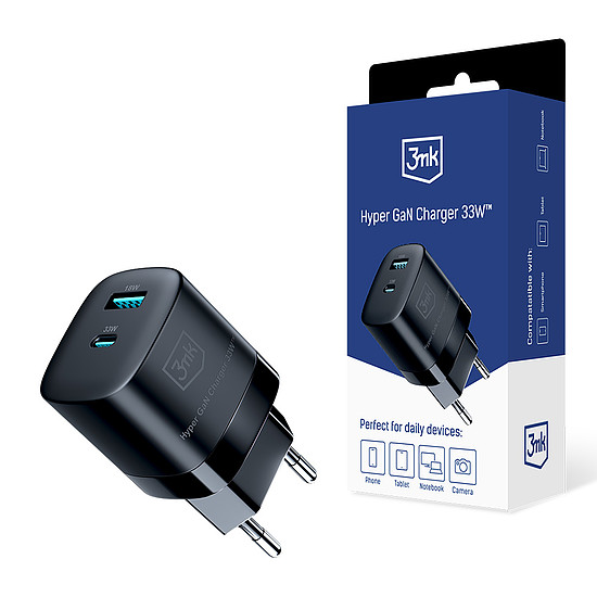 3mk Hyper Charger GaN 33W USB-C USB-A fali töltő - fekete