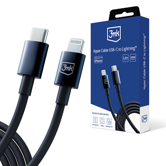 3mk Hyper kábel USB-C / Lightning 20W 1,2m - fekete