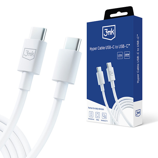 3mk Hyper kábel USB-C / USB-C 100W 1,2m - fehér