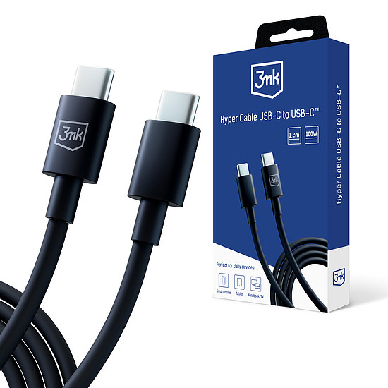 3mk Hyper kábel USB-C / USB-C 100W 1,2m - Fekete