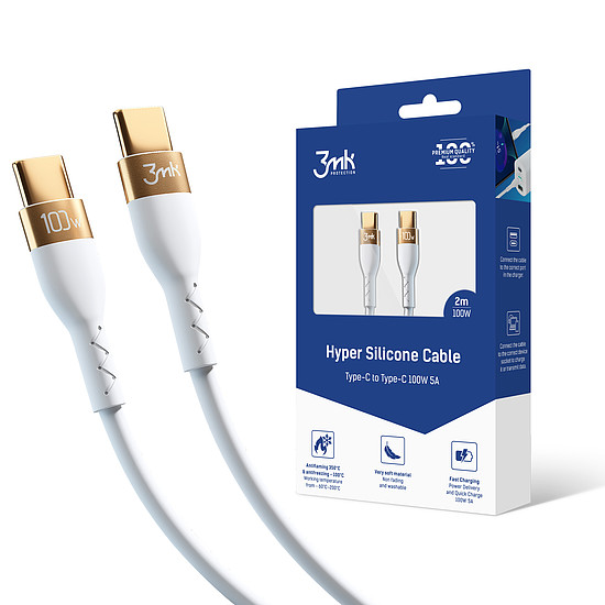 3mk Hyper Szilikon kábel USB-C / USB-C 100W 2m - fehér