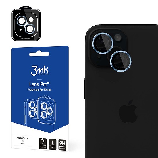 3mk Lens Protection Pro kameraborító kék kerettel iPhone 15-höz