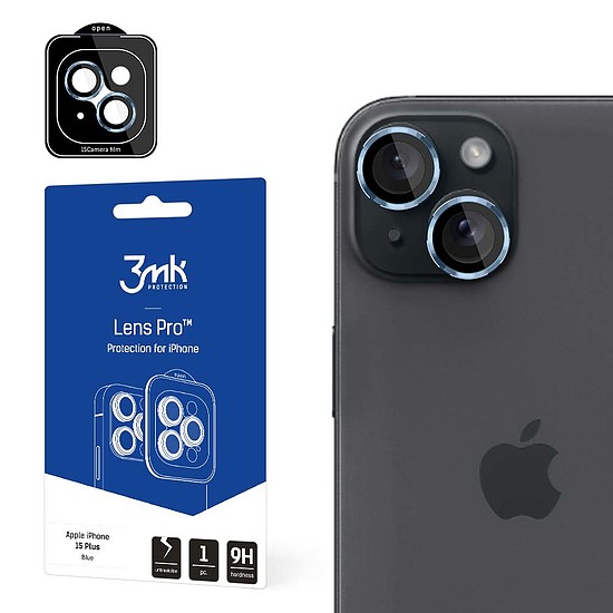 3mk Lens Protection Pro kameraborító kék kerettel iPhone 15 Plus készülékhez