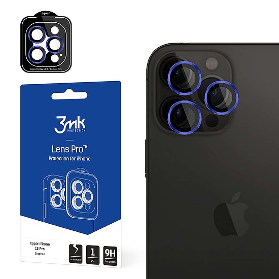 3mk Lens Protection Pro kameraborító - kék kerettel iPhone 15 Pro készülékhez