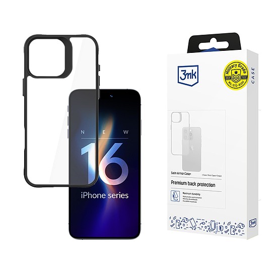 3mk Satin Armor Case+ iPhone 16 Pro készülékhez - átlátszó fekete kerettel