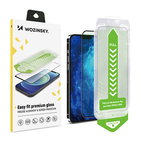 9H edzett üveg szerelőkerettel iPhone 15 Pro Max Wozinsky Premium Glass-hoz - fekete