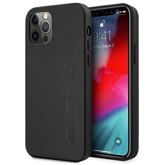 AMG AMHCP12LDOLBK iPhone 12 Pro Max 6.7" fekete/fekete keménytokos bőr forróbélyegzett