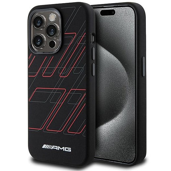 AMG Silicone Large Rhombuses Pattern MagSafe tok iPhone 15 Pro-hoz - fekete