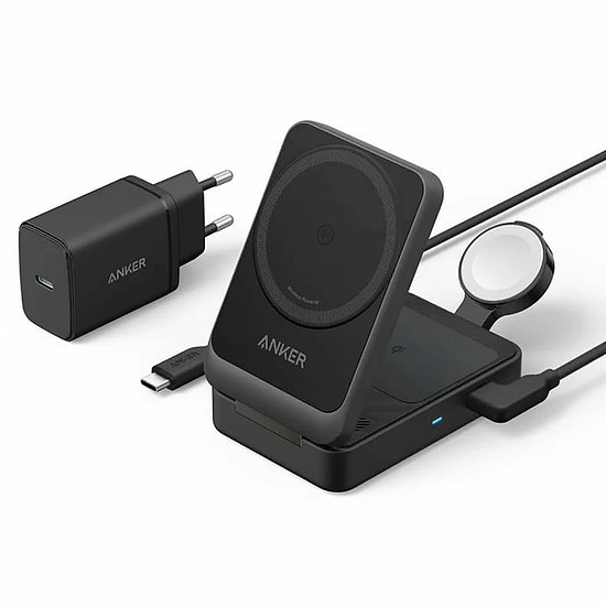 Anker - MagGo 3 az 1-ben töltőállomás (B2557311) - Qi2, Apple, 15 W, USB-C töltővel és Type-C kábellel - fekete