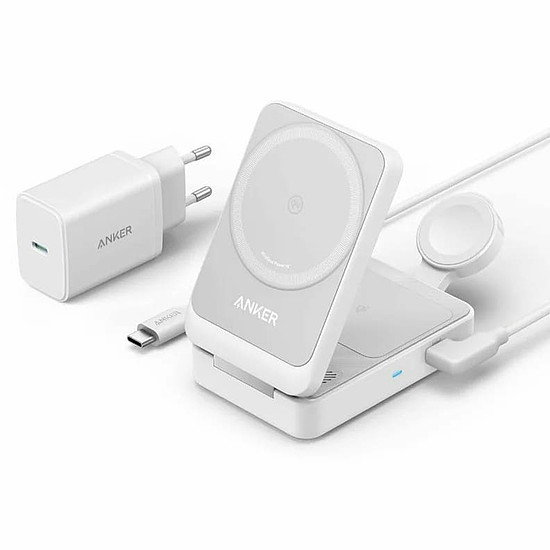 Anker - MagGo 3 az 1-ben töltőállomás (B2557321) - Qi2, Apple, 15 W, USB-C töltővel és Type-C kábellel - fehér