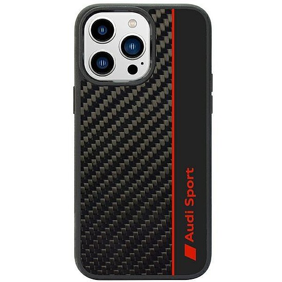 Audi Carbon Fibre Stripe iPhone 14 Pro 6.1" fekete/fekete keménytok AUS-TPUPCIP14P-R8/D1-BK