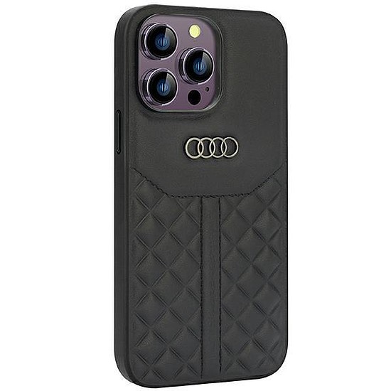 Audi valódi bőr tok iPhone 14 Pro Max 6.7"-hoz - fekete AU-TPUPCIP14PM-Q8/D1-BK