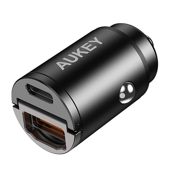 Autós töltő Aukey CC-A3, 1xUSB-A, 1xUSB-C, 30W fekete (CC-A3 Black)