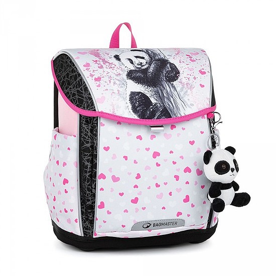 Bagmaster Prim 23B iskolatáska Panda fehér/pink mágnes záras 20 L