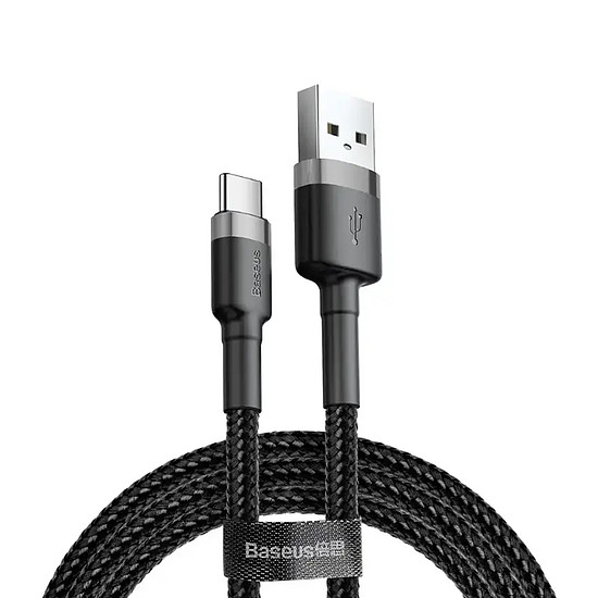 Baseus - Cafule adatkábel (CATKLF-FG1) - USB a Type-C-hez, 2A, 2m - szürke/fekete