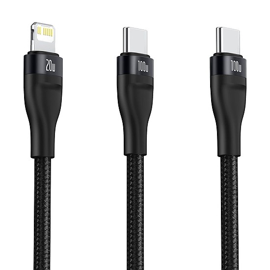 Baseus Flash Series 2 az 1-ben USB-C / Lightning USB-C kábel, 100 W, 1,2 m, fekete (CA1T2-F01)