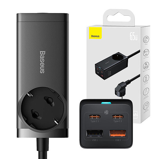 Baseus GaN3 Pro fali töltő / tápegység 2xUSB + 2xUSB-C + AC, 65W (PSZM000901)