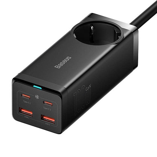 Baseus GaN3 Pro Töltő / elosztó, 2xUSB + 2xUSB-C + AC, 100W, fekete (PSZM000401)