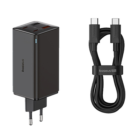 Baseus - GaN6 Pro fali töltő (P10162705112-00) - 2x USB, 2x Type-C, 100W, Type-C kábellel, 100W, 20V, 5A, 1m - Fekete