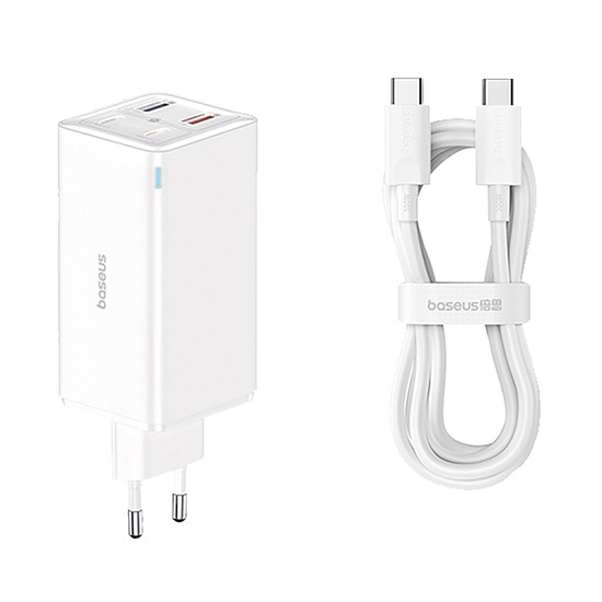 Baseus - GaN6 Pro fali töltő (P10162705212-00) - 2x USB, 2x Type-C, 100W, Type-C kábellel, 100W, 20V, 5A, 1m - fehér