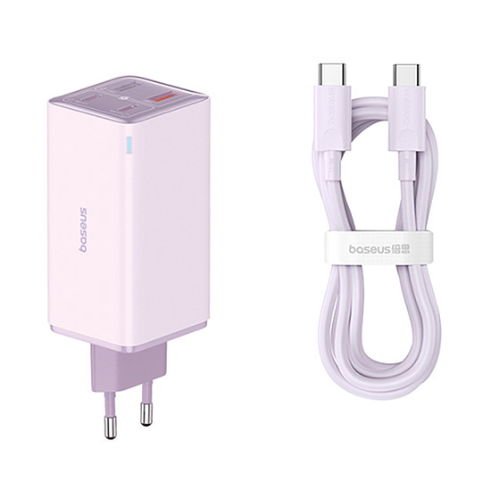 Baseus - GaN6 Pro fali töltő (P10162705532-00) - 2x USB, 2x Type-C, 100W, Type-C kábellel, 100W, 20V, 5A, 1m - Lila