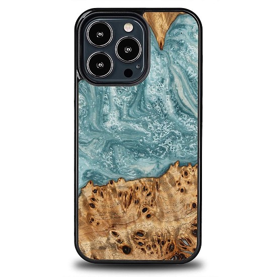 Bewood egyedi Uranus fa és gyanta iPhone 13 Pro tok - kék-fehér