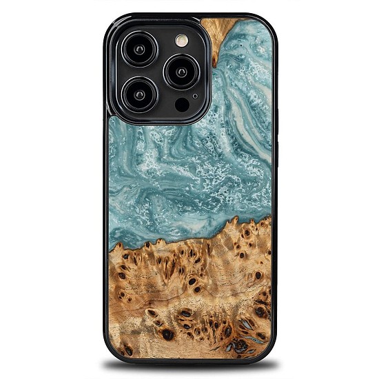 Bewood egyedi Uranus fa és gyanta iPhone 14 Pro tok - kék-fehér