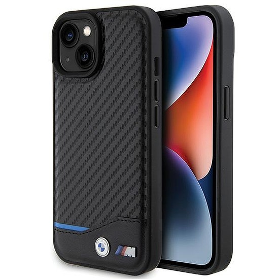 BMW Leather Carbon tok iPhone 15-höz - fekete