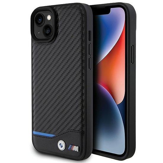 BMW Leather Carbon tok iPhone 15 Plus-hoz - fekete