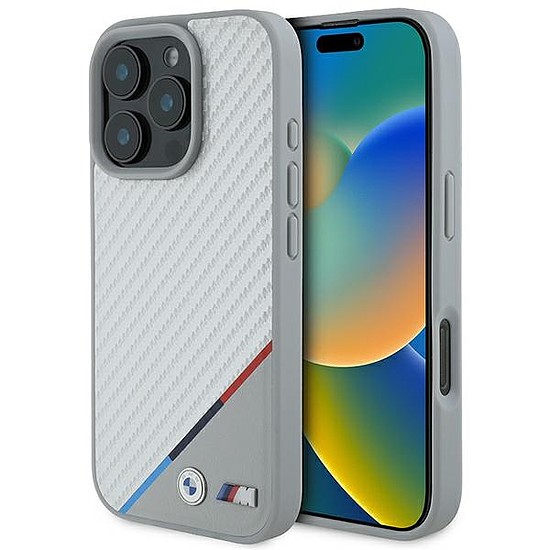 BMW M Carbon Tricolor Line MagSafe tok iPhone 16 Pro-hoz - szürke