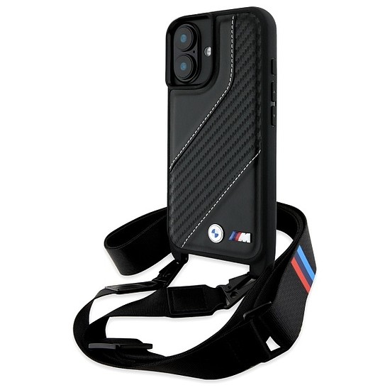 BMW M Edition Carbon Stripe & Strap iPhone 16 Plus tok - fekete