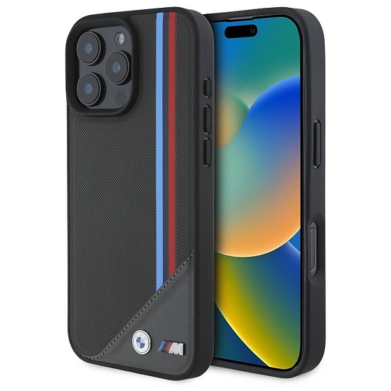 BMW M Meshed Tricolor Stripes MagSafe tok iPhone 16 Pro Max készülékhez - szürke