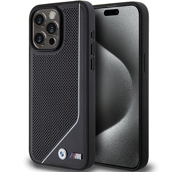 BMW Perforated Twisted Line MagSafe tok iPhone 15 Pro-hoz - fekete