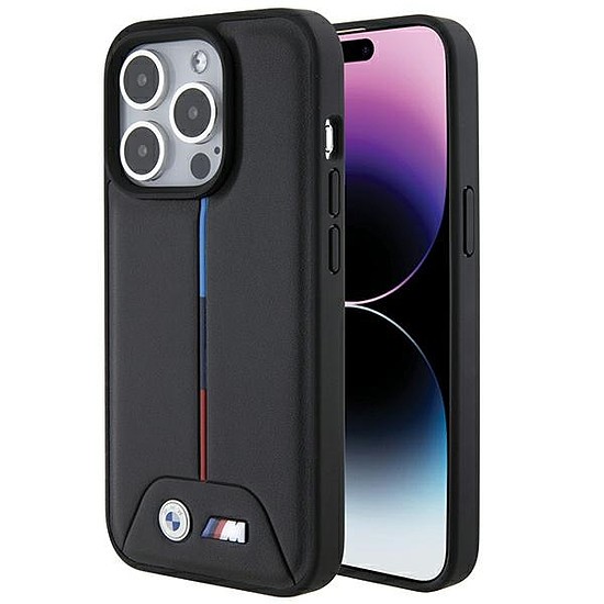 BMW Quilted Tricolor tok iPhone 15 Pro Max telefonhoz - fekete