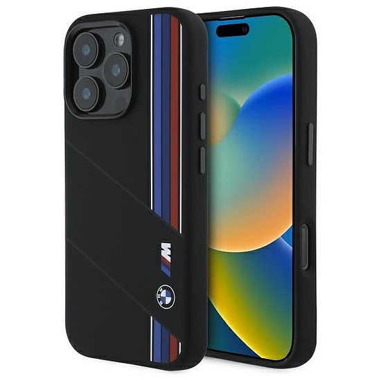 BMW Silicone Cut Tricolor Lines MagSafe tok iPhone 16 Pro-hoz - fekete