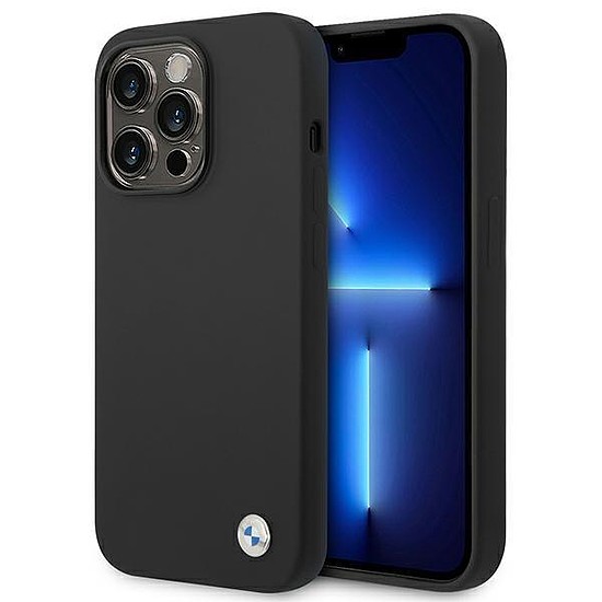 BMW tok BMHCP14LSILBK iPhone 14 Pro 6.1" fekete/fekete szilikon fém logo