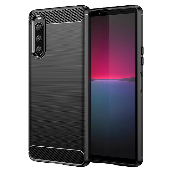 Carbon Case burkolat Sony Xperia 10 V rugalmas szilikon carbon borítás fekete