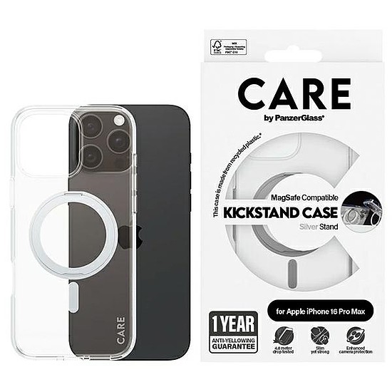 CARE by PanzerGlass Feature Kickstand Case iPhone 16 Pro Max 6,9" ezüst/ezüst MagSafe 1328