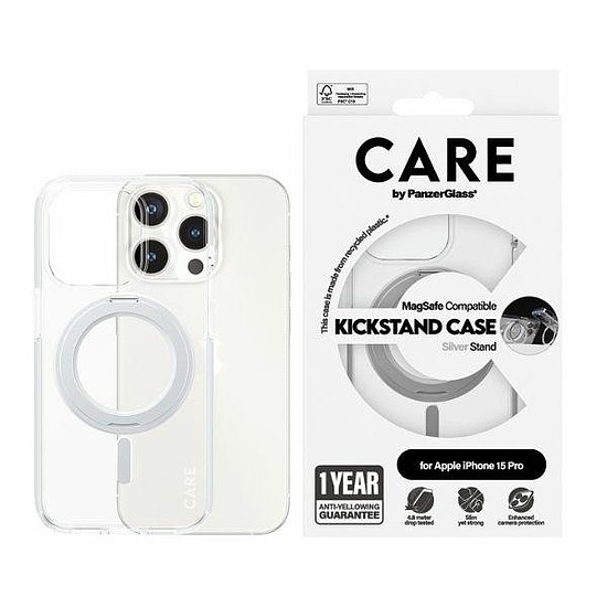 CARE by PanzerGlass Kickstand Case MagSafe iPhone 15 Pro telefonhoz - ezüst