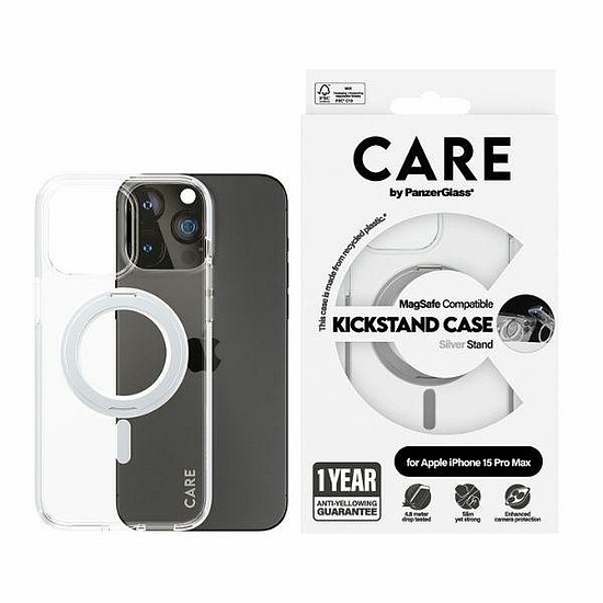 CARE by PanzerGlass Kickstand tok MagSafe iPhone 15 Pro Max készülékhez - ezüst