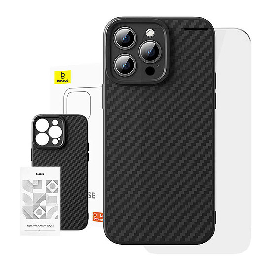 Case Baseus szintetikus szál iPhone 15 Pro + edzett üveg (P60163500111-02)