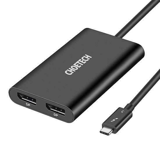 Choetech csatlakozóadapter USB Type C Thunderbolt 3 (40Gbps) - 2x DisplayPort 4K 60Hz fekete (HUB-D03)