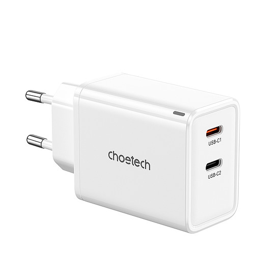 Choetech PD6013 2x USB-C PD 65W GaN fali töltő - fehér