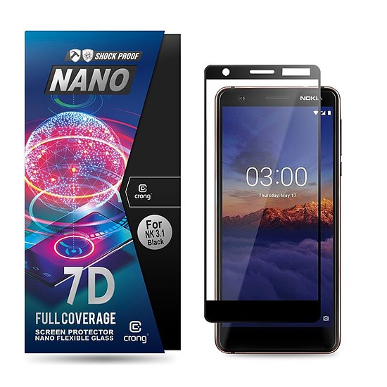 Crong 7D Nano Flexible Glass - Teljes lefedettségű hibrid képernyővédő fólia 9H Nokia 3.1 (CRG-7DNANO-N31)