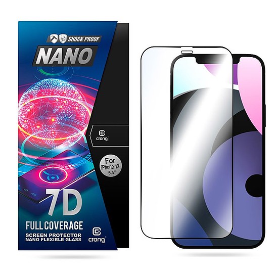 Crong 7D nano rugalmas üveg - teljes lefedettségű hibrid képernyővédő fólia 9H iPhone 5.4 iPhone 12 (CRG-7DNANO-IP54)