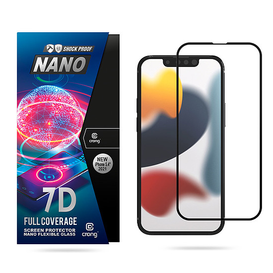 Crong 7D nano rugalmas üveg - teljes lefedettségű hibrid képernyővédő fólia 9H iPhone 5.4 iPhone 13 mini (CRG-7DNANO-IP13M)