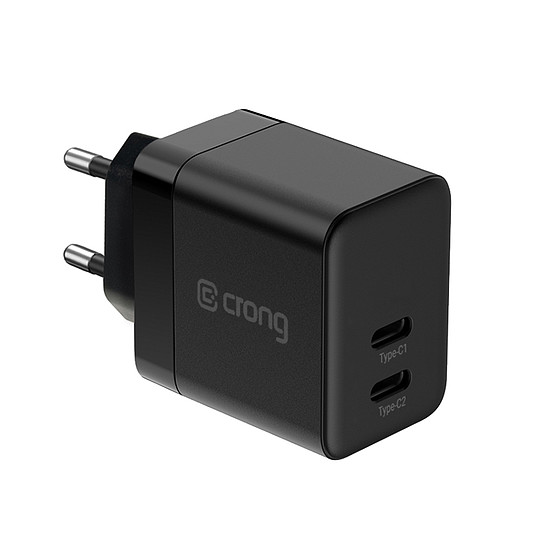 Crong Ultra Compact GaN - Fali töltő 2x USB-C tápellátás 35W fekete (CRG-GNCC35-BLK)