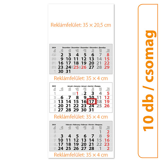 Dayliner speditőr naptár 3 tömb 3 hónap Maxi Classic Fejrész üres, 10 db/csomag 2025